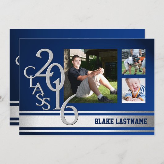 2016年シルバー大学ストライプ大学院トリフォトブルー 招待状 (正面/裏面)