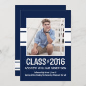 2016年ストライプ写真卒業パーティーのスポーツ教室 招待状 (正面/裏面)