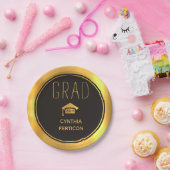 2016年モダン黒番金ゴールド卒業キャップ ペーパープレート (パーティー)