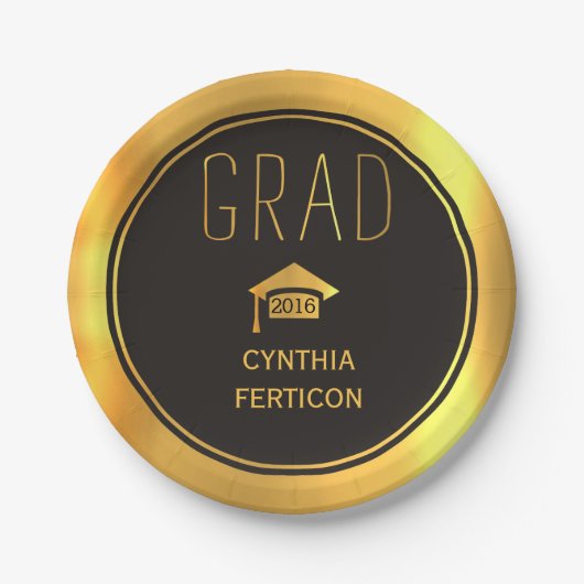 2016年モダン黒番金ゴールド卒業キャップ ペーパープレート (正面)