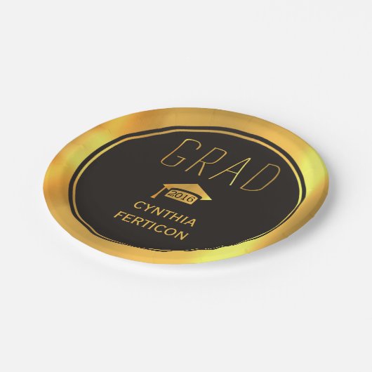 2016年モダン黒番金ゴールド卒業キャップ ペーパープレート (アングル)