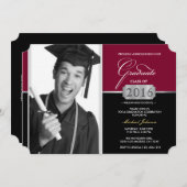 2016年卒業モダンのブルゴーニュとブラックのクラス 招待状 (正面/裏面)