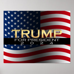 2016年大統領用金ゴールド付き/国旗ドナルド・トランプ ポスター