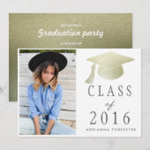 2016年度卒業式シルバーフォイル卒業帽写真 招待状 (正面/裏面)