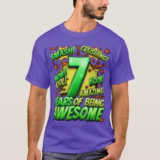 2016年生まれの7歳の誕生日おめでとう コミック風デザイン Tシャツ (正面)