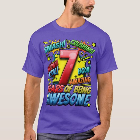 2016年生まれの7歳の誕生日おめでとう コミック風 Tシャツ (正面)