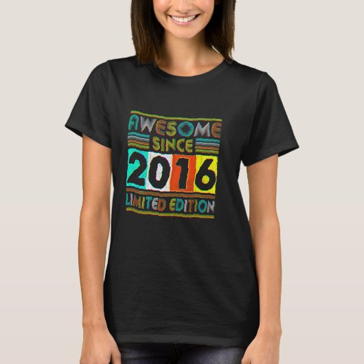 2016年生まれ 6歳の誕生日おめでとう レトロ Tシャツ (正面)