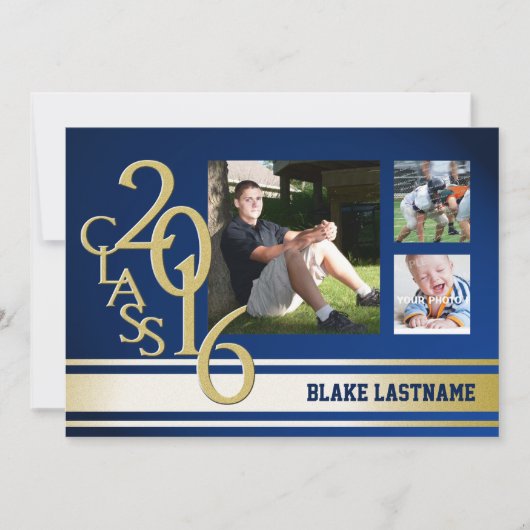 2016金ゴールドストライプ大学トリフォトブルー 招待状 (正面)