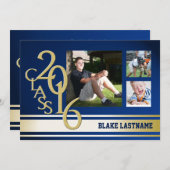 2016金ゴールドストライプ大学トリフォトブルー 招待状 (正面/裏面)