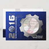 2016青く、銀製のギアの卒業の招待状 招待状 (正面/裏面)