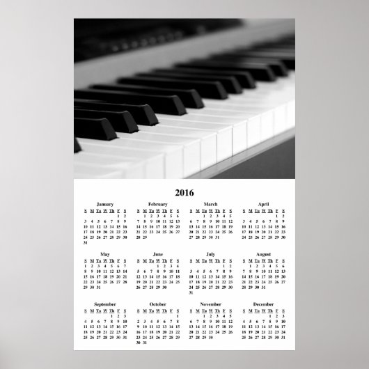 2016 Wall Calendar Beautiful Music Piano Poster ポスター (正面)