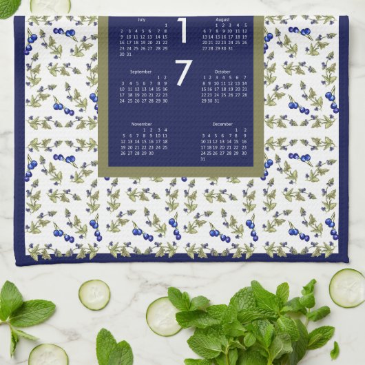 2017のカレンダーのブルーベリーの台所ふきん キッチンタオル (折り畳み)