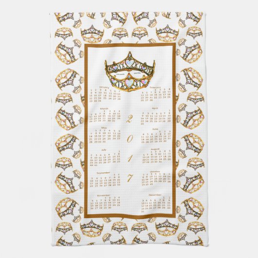 2017のカレンダーの金ゴールドの王冠のティアラの台所ふきん キッチンタオル (縦)