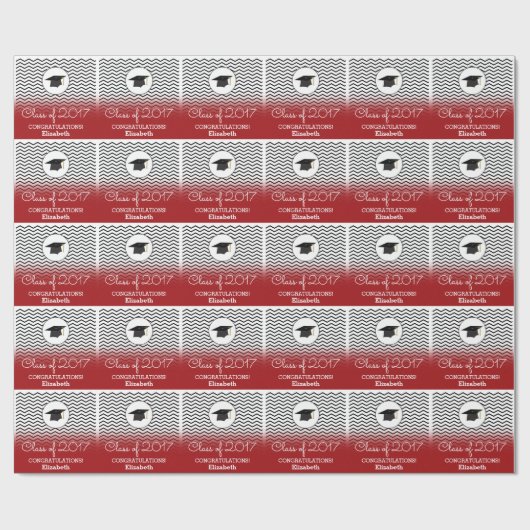 2017のジグザグ形の赤くパーソナライズな卒業のクラス ラッピングペーパー (フラット)