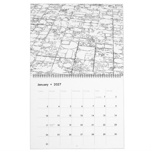 2017への2016年線画のカレンダー カレンダー (1月 2027)