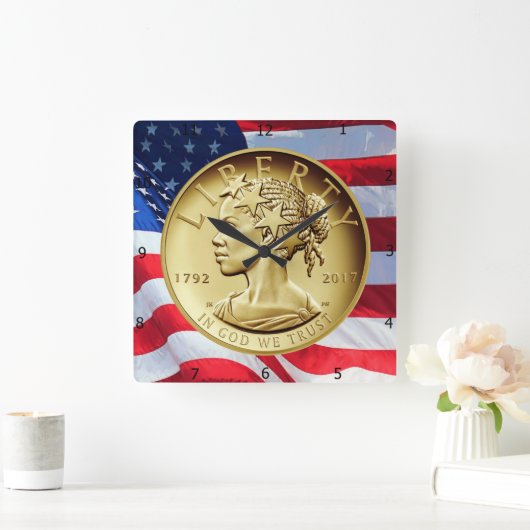 2017アメリカ自由 スクエア壁時計 (ホーム)