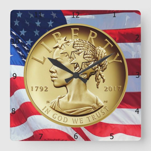 2017アメリカ自由 スクエア壁時計 (正面)