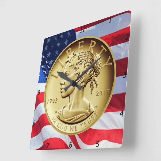 2017アメリカ自由 スクエア壁時計 (傾斜)