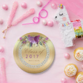 2017個の花のダイヤモンドの金ゴールドの卒業のクラス ペーパープレート (パーティー)