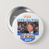 2017年にビルde Blasioを再選して下さい市長 缶バッジ (正面&裏面)
