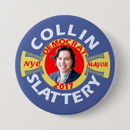 2017年にNYCの市長のためのCollin Slattery 缶バッジ (正面)