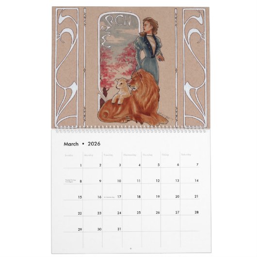 2017年のアールヌーボーの女性 カレンダー (3月 2026)