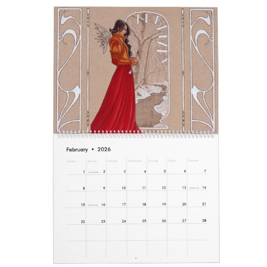 2017年のアールヌーボーの女性 カレンダー (2月 2026)