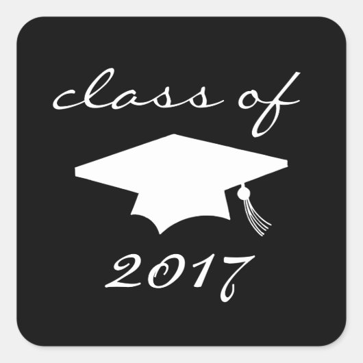 2017年のクラスのラベル（黒い卒業キャップ） スクエアシール (正面)