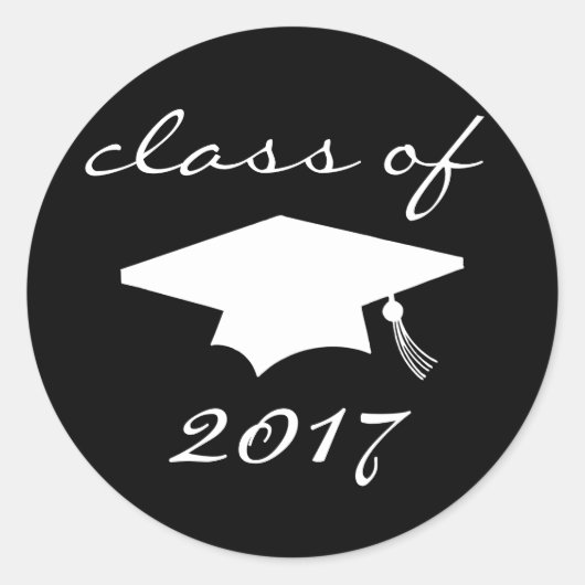 2017年のクラスのラベル（黒い卒業キャップ） ラウンドシール (正面)