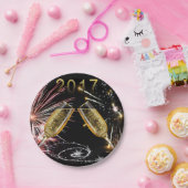 2017年のシャンペンのガラスおよび花火 ペーパープレート (パーティー)