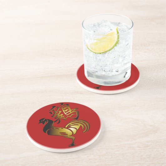 2017年のニワトリ中国のの看板と書道ラウンドC コースター (側面)