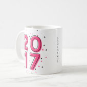 2017年のホットピンクの幾何カスタムパターンのクラス コーヒーマグカップ (正面左)