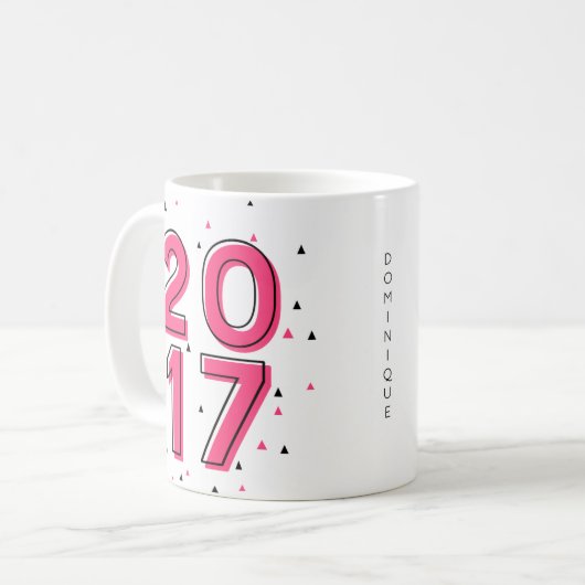 2017年のホットピンクの幾何カスタムパターンのクラス コーヒーマグカップ (正面左)