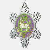 2017年のミンクのHolidazeのクリスマスのオーナメントの緑か紫色 スノーフレークピューターオーナメント (右)