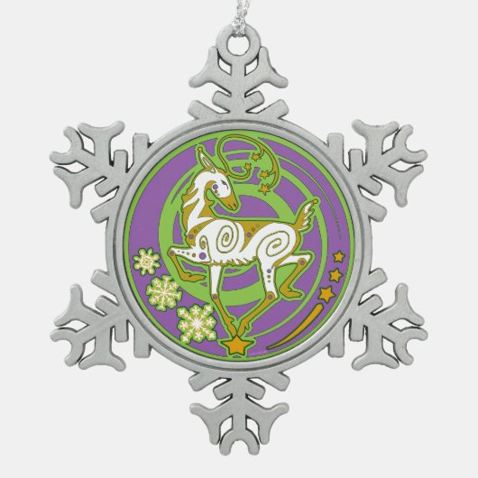 2017年のミンクのHolidazeのクリスマスのオーナメントの緑か紫色 スノーフレークピューターオーナメント (正面)