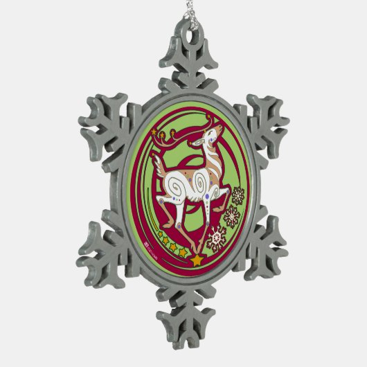 2017年のミンクのHolidazeのクリスマスのオーナメントの赤かレモン色 スノーフレークピューターオーナメント (左)