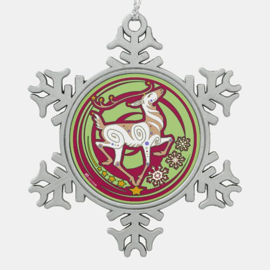 2017年のミンクのHolidazeのクリスマスのオーナメントの赤かレモン色 スノーフレークピューターオーナメント (正面)