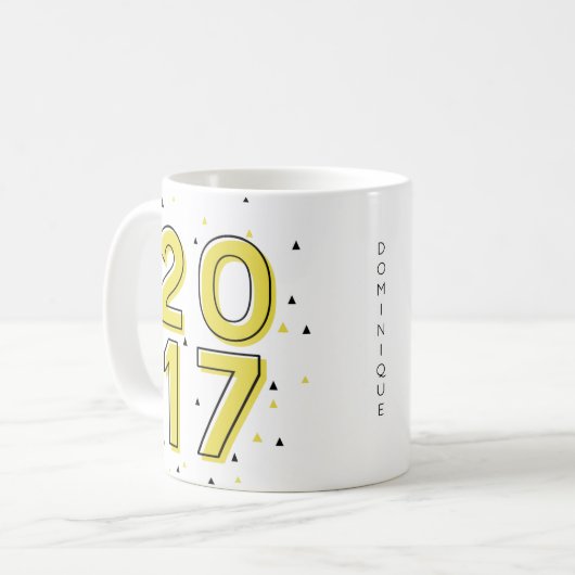 2017年の黄色の幾何カスタムパターンのクラス コーヒーマグカップ (正面左)