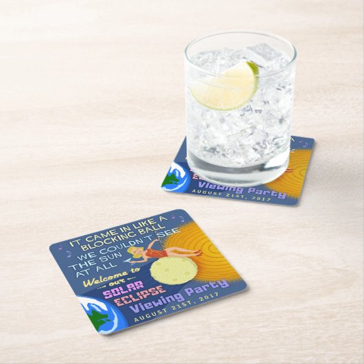 2017年を見る日食のパーティーおもしろいなレトロの日曜日 スクエアペーパーコースター (インサイチュ)