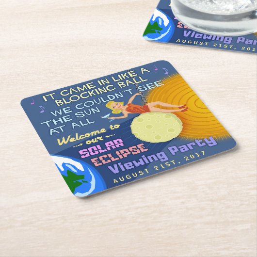 2017年を見る日食のパーティーおもしろいなレトロの日曜日 スクエアペーパーコースター (アングル)