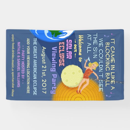 2017年を見る日食のパーティーおもしろいなレトロの日曜日 横断幕 (横)