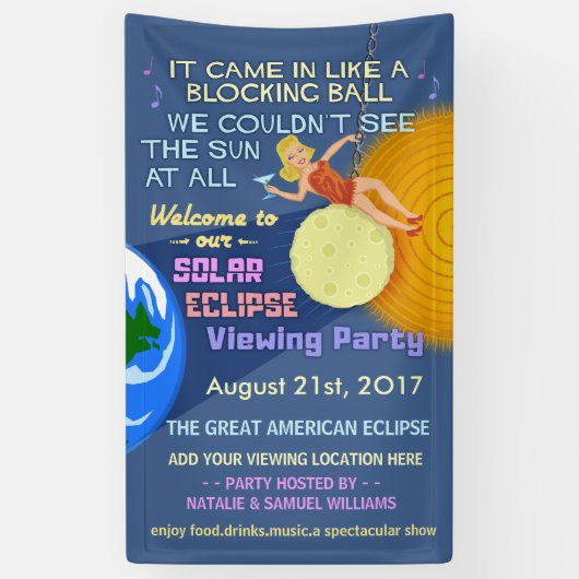 2017年を見る日食のパーティーおもしろいなレトロの日曜日 横断幕 (縦)