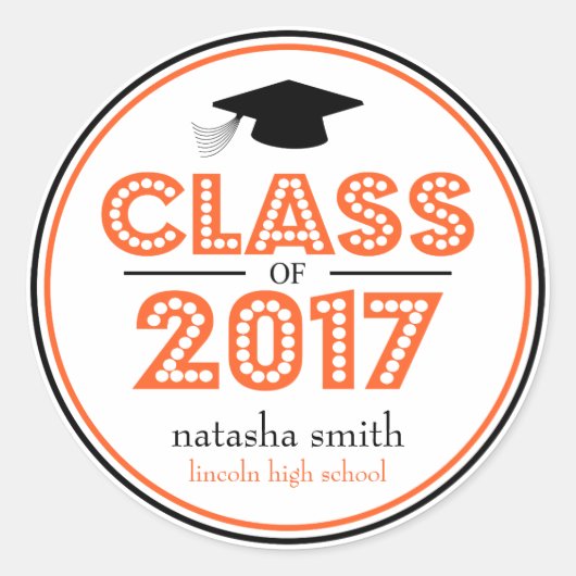 2017年クラス卒業のお願い（オレンジ/ブラック） ラウンドシール (正面)