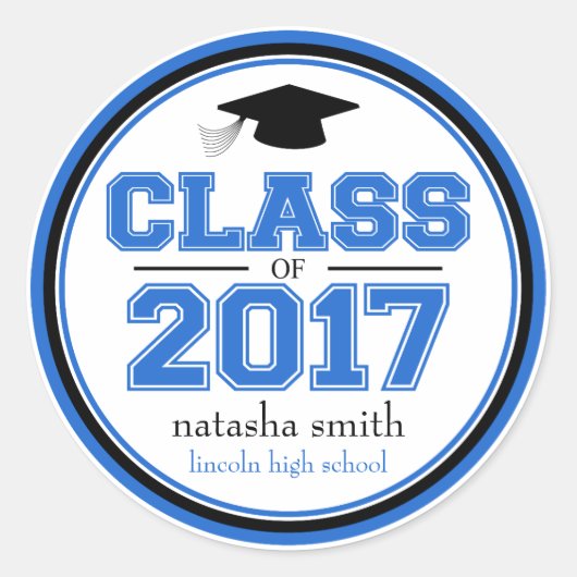 2017年クラス卒業のお願い（青/黒） ラウンドシール (正面)
