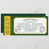 2017年グリーン&金ゴールドチケット卒業パーティー招待状 招待状 (正面/裏面)