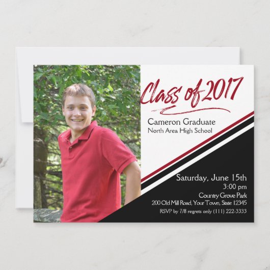2017年ハンドスクリプトブラックとレッドフォトのクラス 招待状 (正面)