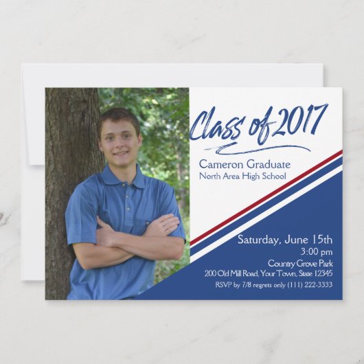 2017年ハンドスクリプトブルーとレッドフォトのクラス 招待状 (正面)