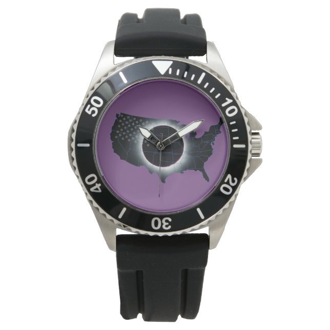 2017年全日食太陽のブラックラバーストラップ腕時計 腕時計 (正面)