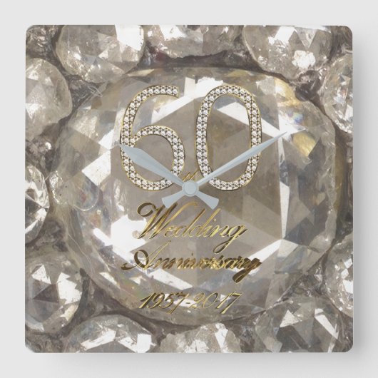 2017年創立60周年記念結婚ダイヤモンドエレガント スクエア壁時計 (正面)