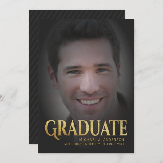 2017年卒業発表男らし金ゴールド文字 招待状 (正面/裏面)